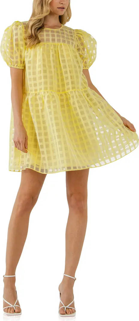 English Factory Gridded Puff Sleeve Dress | Nordstrom | Nordstrom