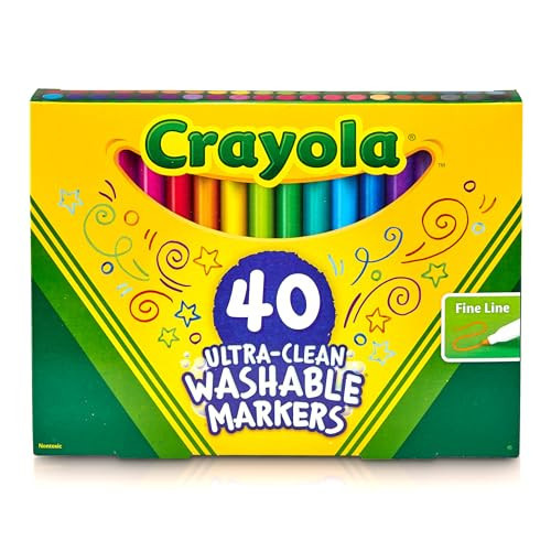 Crayola Ultra Clean Fine Line Washable Markers (40ct), Colored Markers for Kids, Fine Tip, Coloring Book Art Supplies, Gifts for Kids, Ages 3, 4, 5 | Amazon (US)