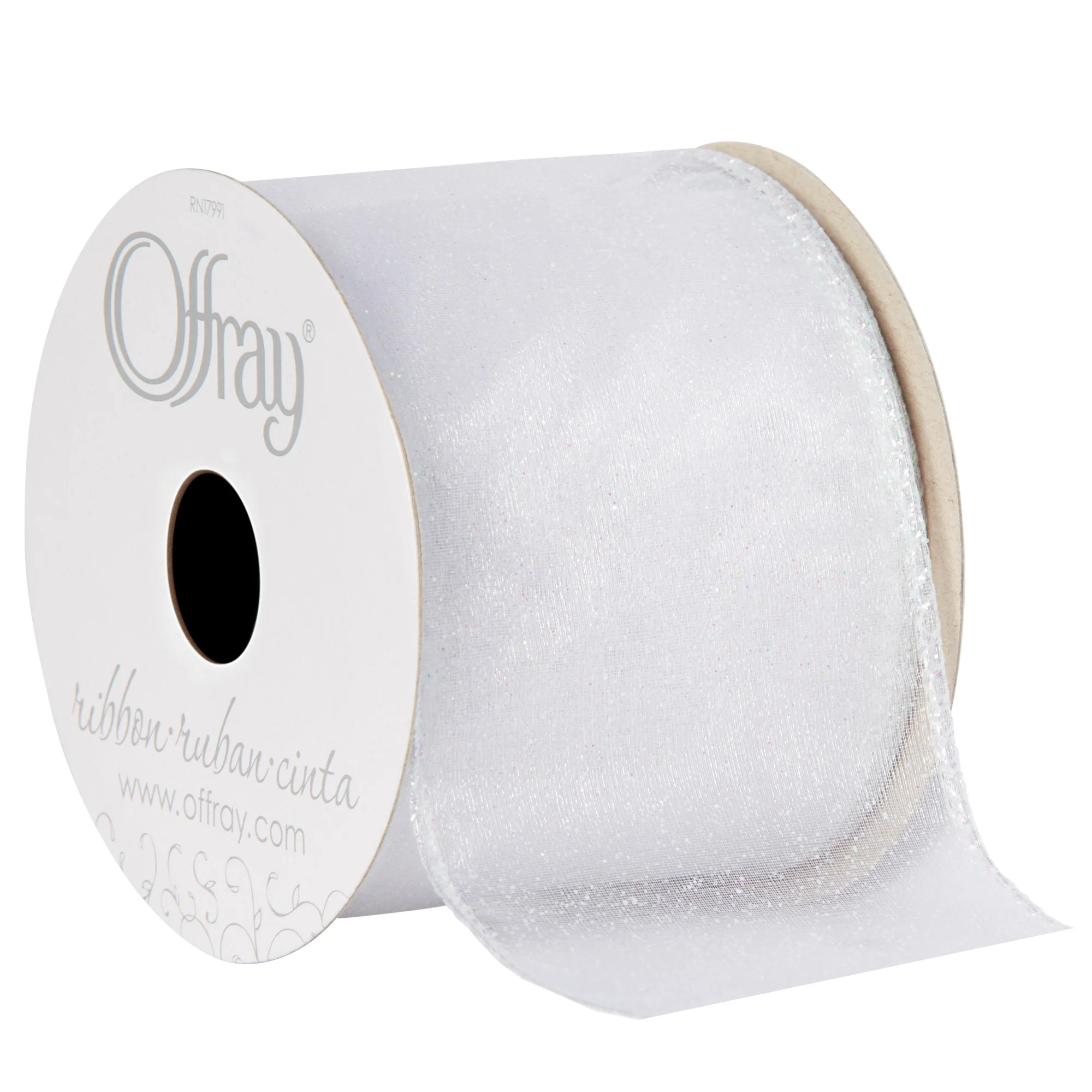 Offray Ribbon, White 2 1/2 inch Wired Edge Sheer Metallic Ribbon, 9 feet | Walmart (US)