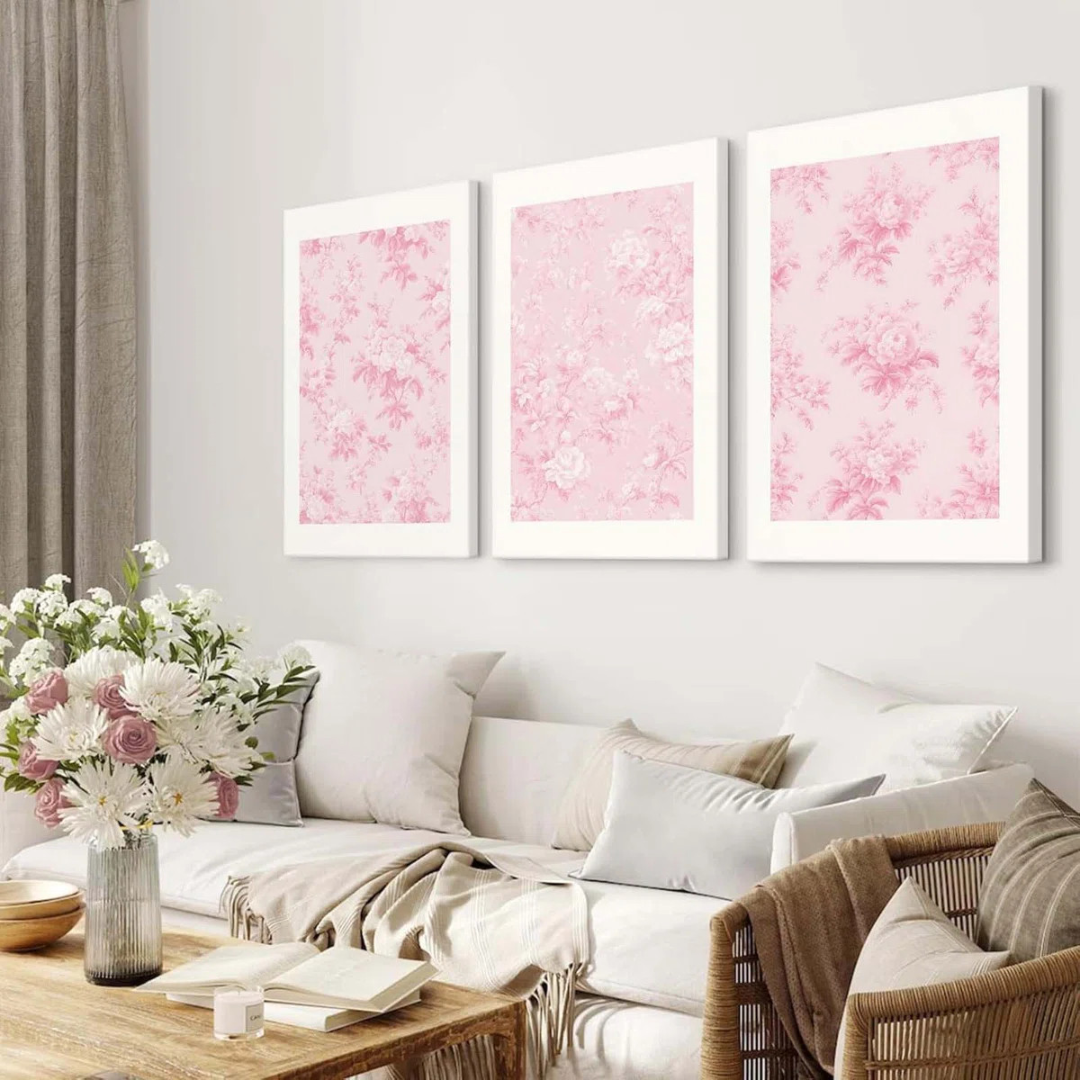 Pink Floral Wall Art Chinoiserie Flower Wall Decor Pictures Aesthetic Canvas Wall Art Love Shack ... | Wayfair North America