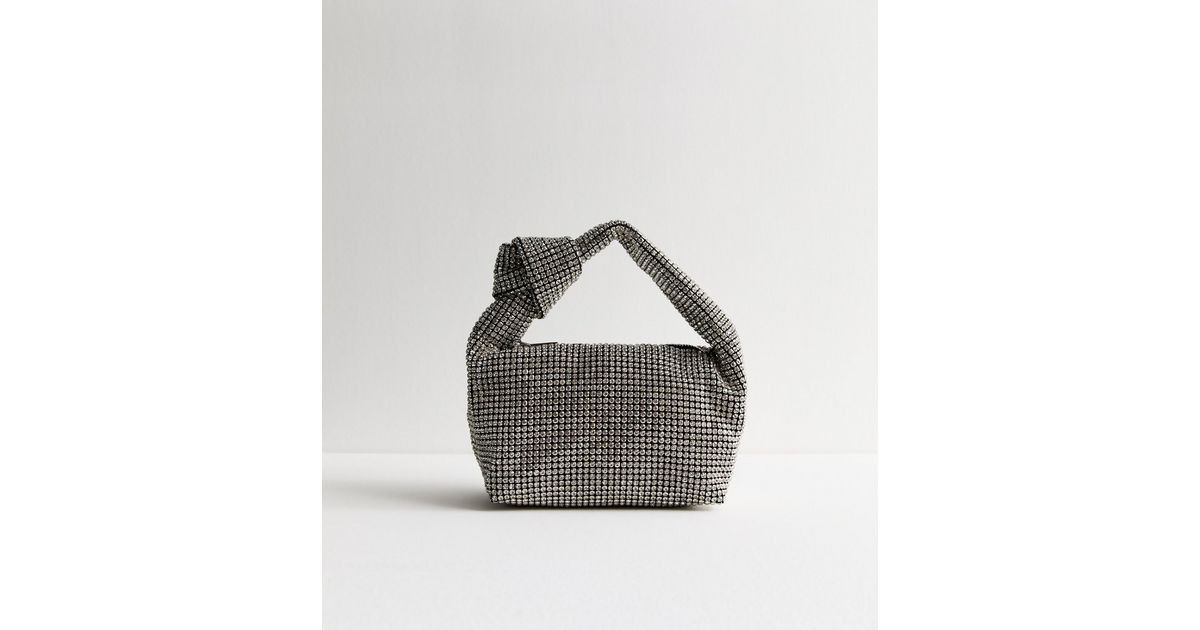 Silver Knotted Strap Crystal Embellished Handbag | New Look | New Look (UK)