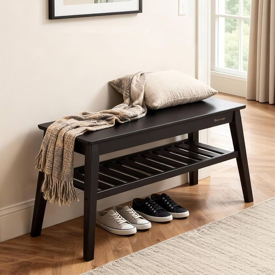 Nnewvante Banco de entrada de bambú, banco de extremo de cama de 33.46 pulgadas, banco negro de ... | Amazon (US)