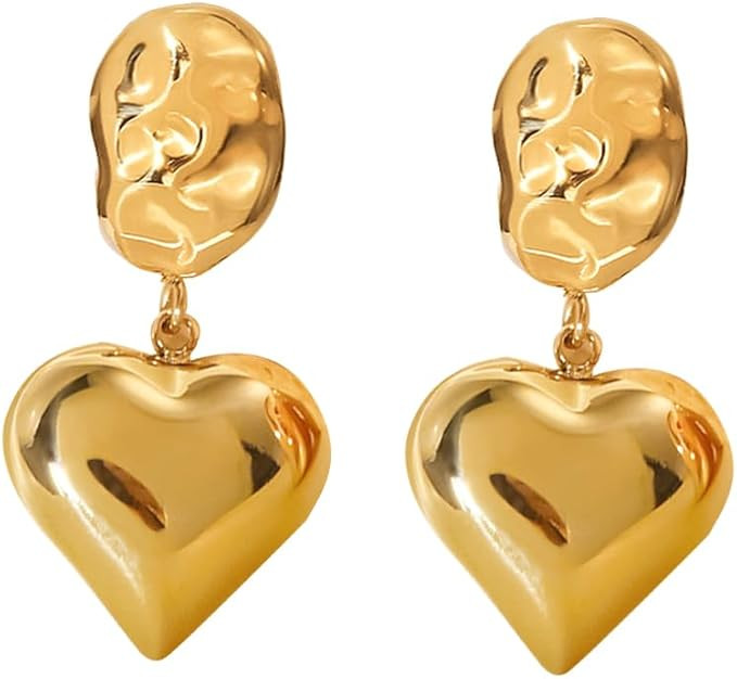 Heart Drop Earrings Double Heart Statement Dangle Earrings for Women Girls Gold Silver | Amazon (US)