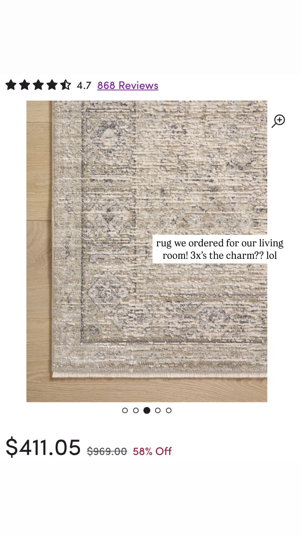 Rug we ordered for our living room! 🫶🏽🤍🤩 on sale!! Rugs for us have been easy to return on Wayfair too for us! Color taupe / dove - 9x13

#LTKSaleAlert #LTKHome