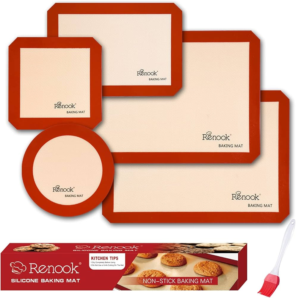 RENOOK Silicone Baking Mats Set of 5, BPA-free grade food baking mat, 100% Non-Stick Reusable Foo... | Amazon (US)