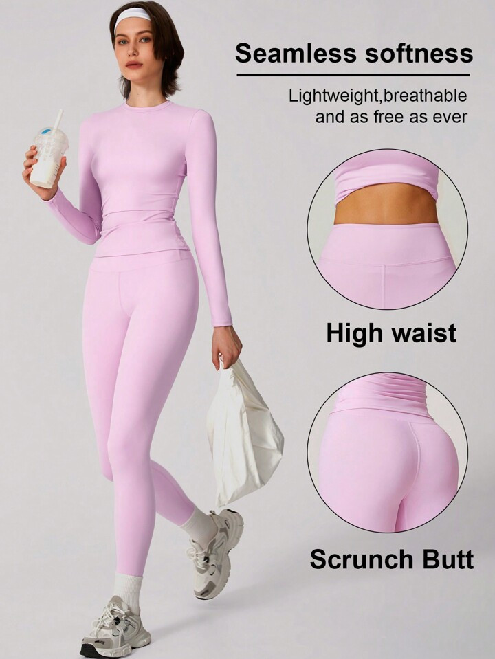 Conjunto Feminino de Top e Calça Esportivos Sólidos Simples, Conjunto Base para Yoga e Uso Diá... | SHEIN