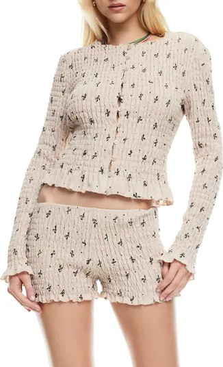 LIONESS Terra Bow Smocked Button-Up Top | Nordstrom | Nordstrom