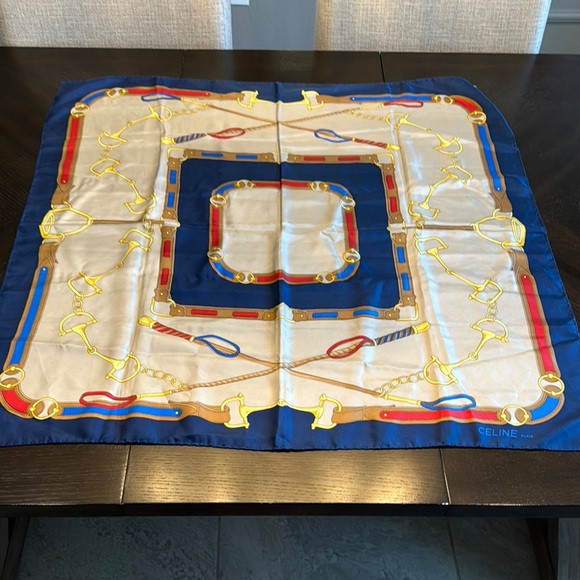 Celine Horsebit Blue and Gold Silk Scarf | Poshmark