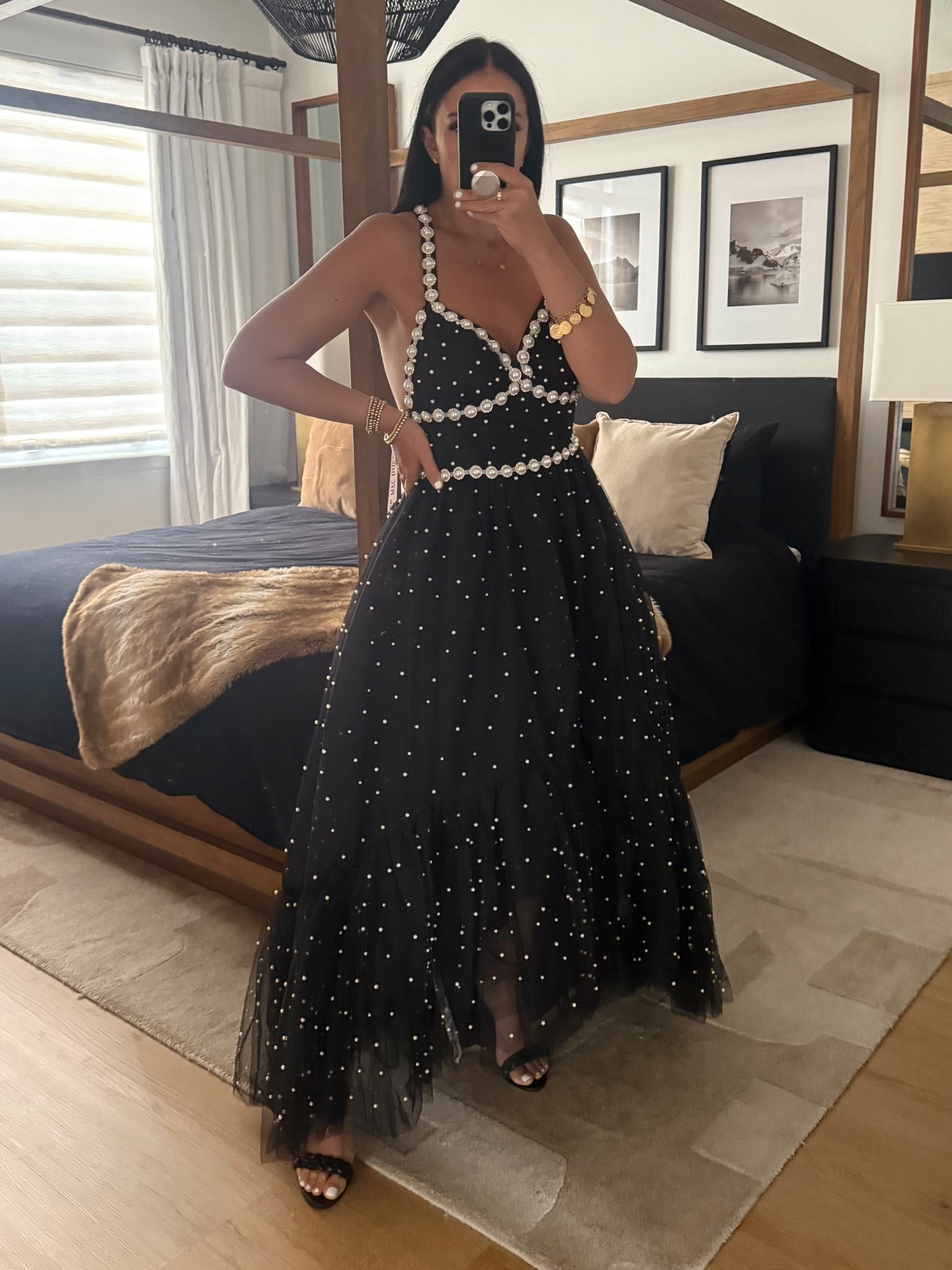 Pearl Beaded High Low Gown wearing size 6. 