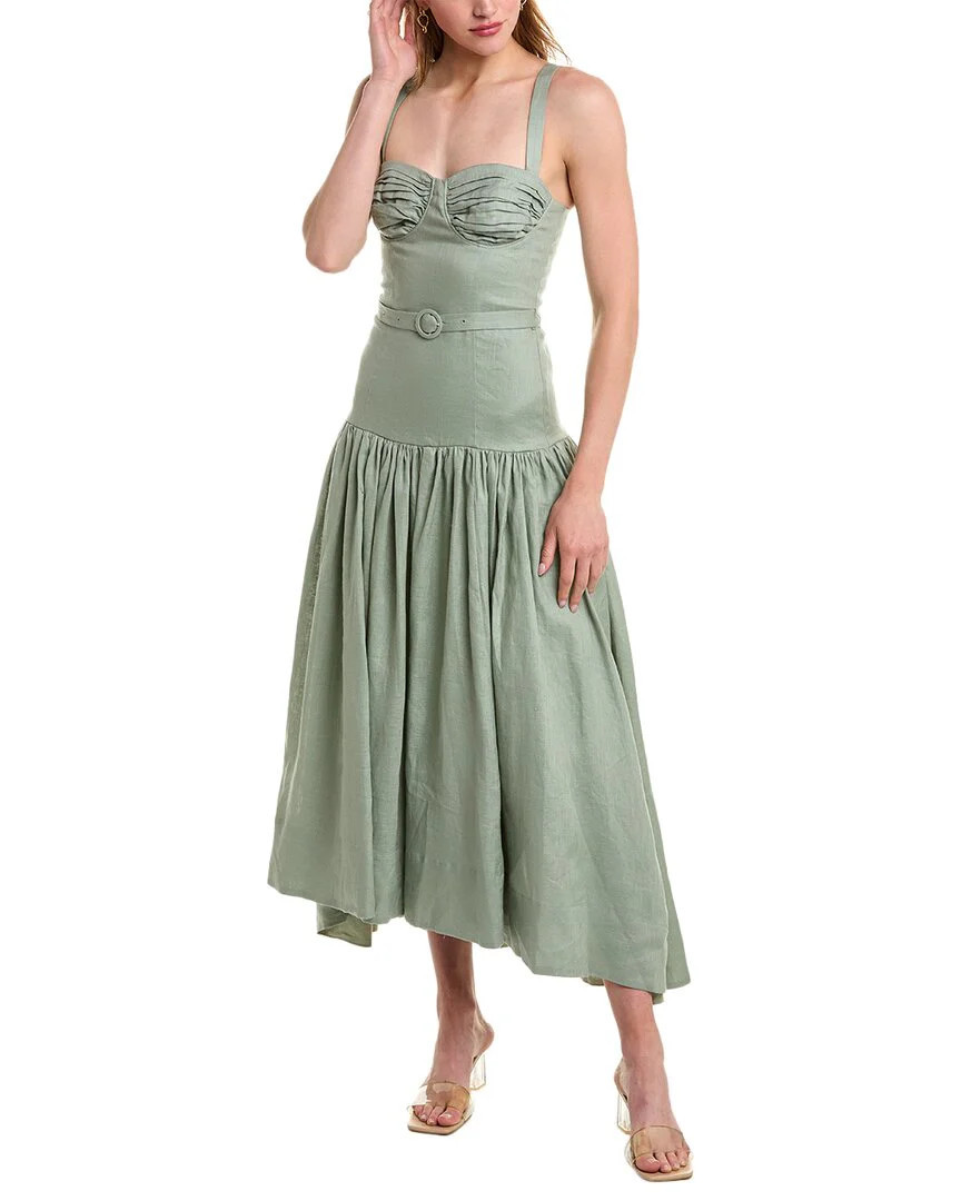 Nicholas Drenica Drop Waist Corset Linen Midi Dress | Shop Simon