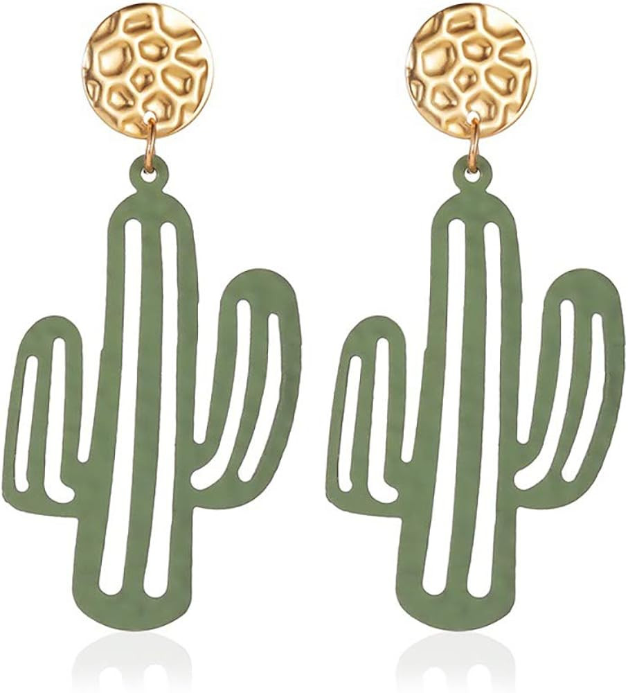 Desert Cactus Statement Dangle Earrings Two Tone Metal Stud Drop Earring Cute Candy Color Nature Ret | Amazon (US)
