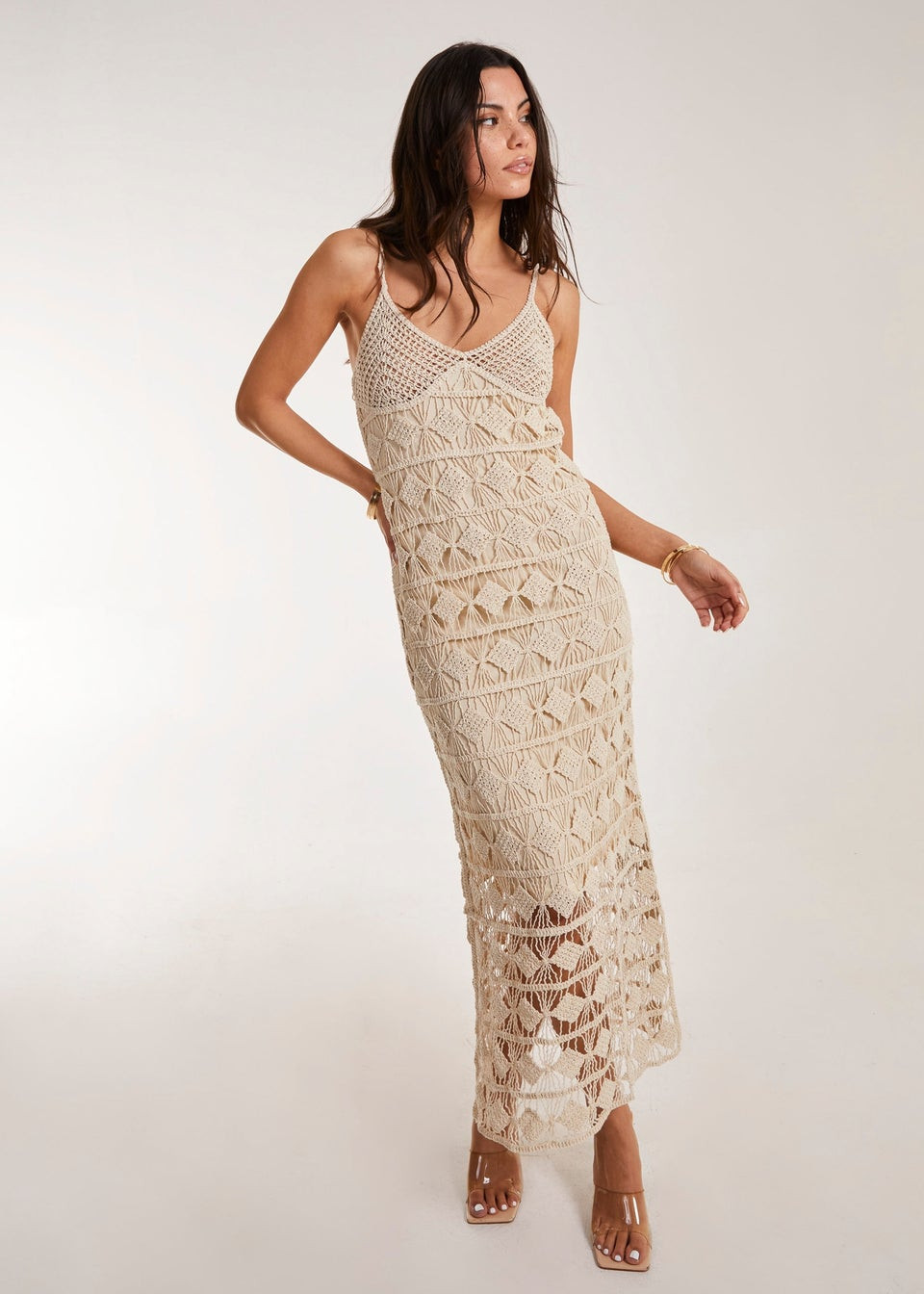 Pink Vanilla Crochet Geo Pattern Maxi Dress - Medium/Large | Matalan (UK)