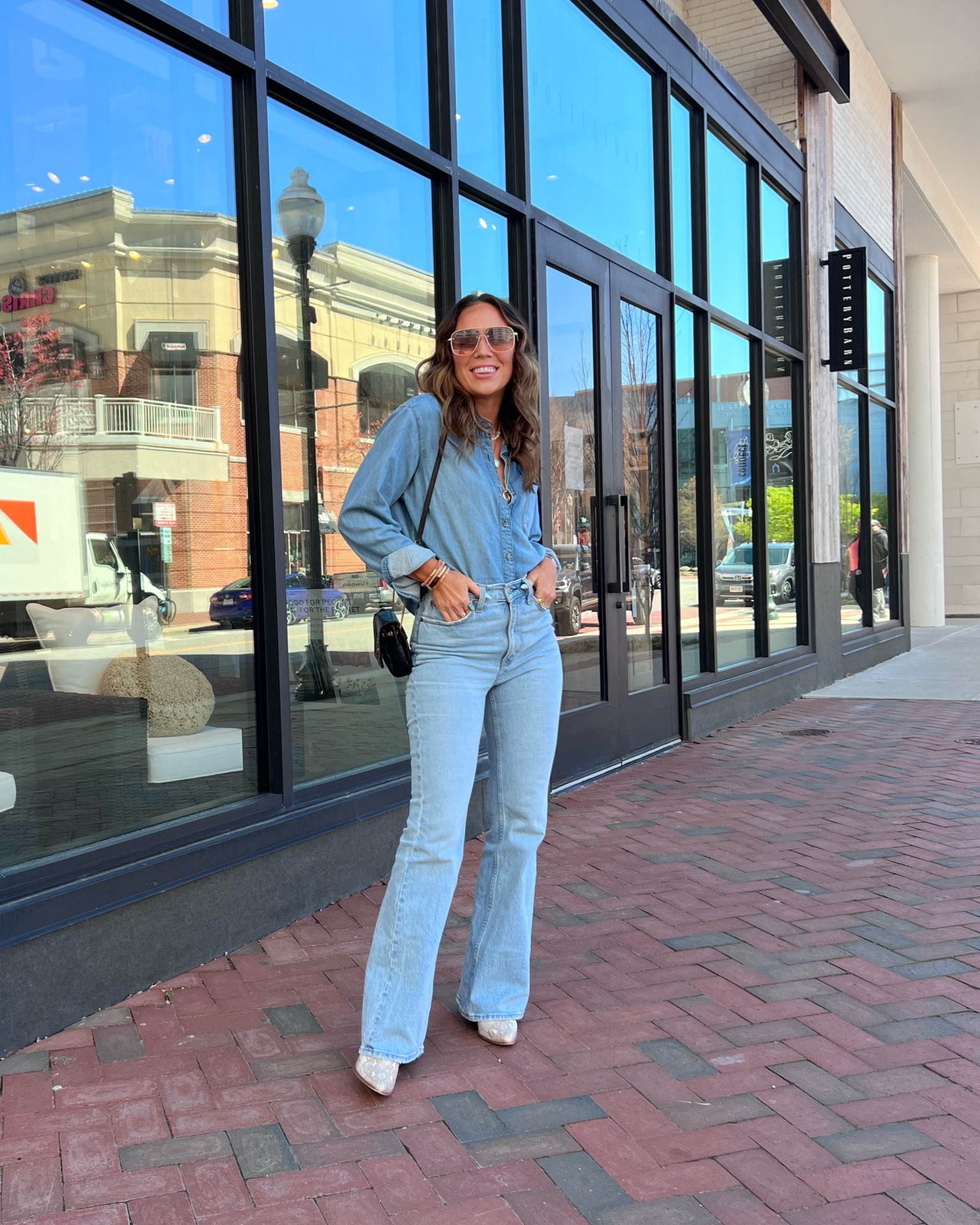 Coastal cowgirl denim on denim outfit! Size up in the top for slouchy fit! Denim is tts! 
Abercrombie denim, flare jeans, target find, target spring

#LTKsalealert #LTKunder50 #LTKstyletip