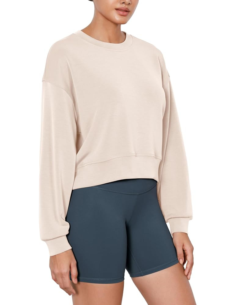 ODODOS Modal Soft Long Sleeve Cropped Sweatshirts for Women Oversized Crew Neck Pullover Crop Top | Amazon (US)