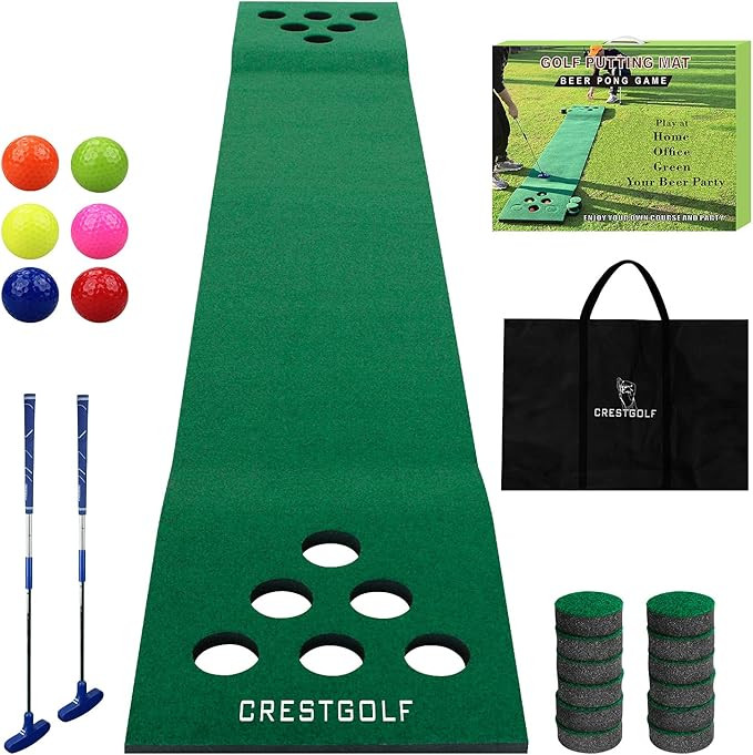 Golf Pong Mat Game Set Green Mat,Golf Putting Mat with 2 Putters, 6 Golf Balls,12 Golf Hole Cover... | Amazon (US)