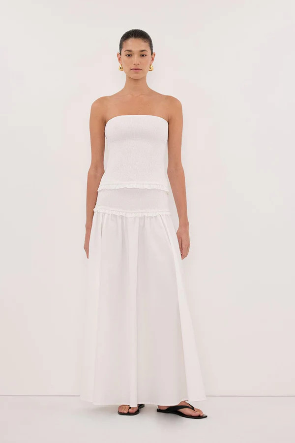 EDIE WHITE COTTON MIDI SKIRT | DISSH