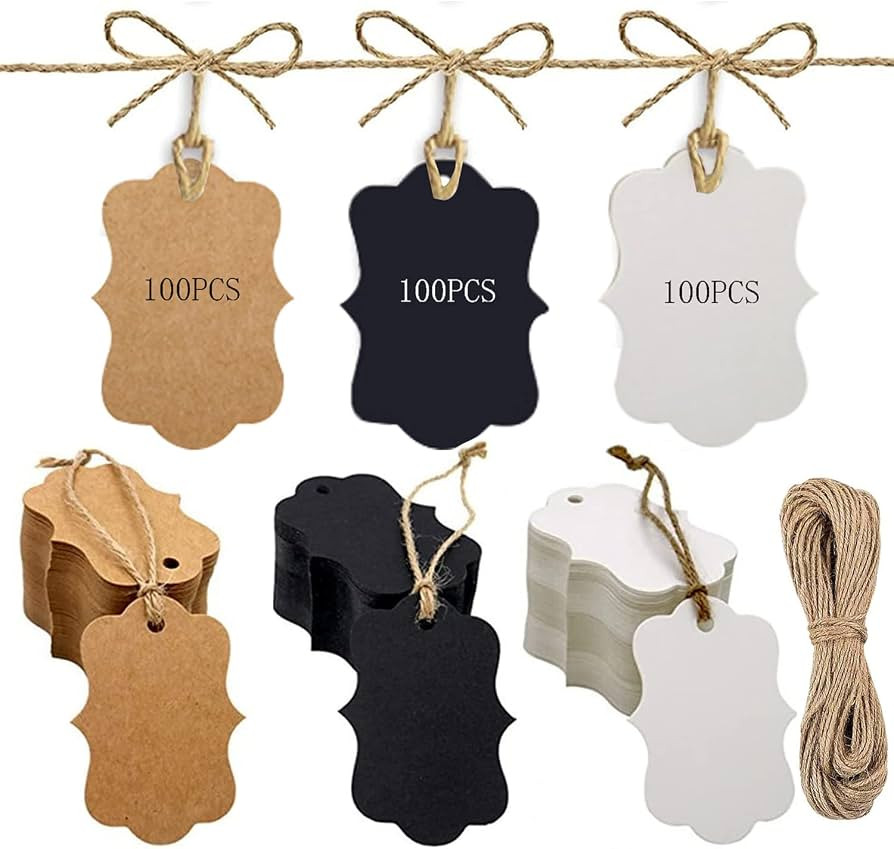 300 PCS Blank Kraft Gift Tags with Natural Jute Twine, 3 Colors Wavy Hang Tags, Custom Blank Labe... | Amazon (CA)