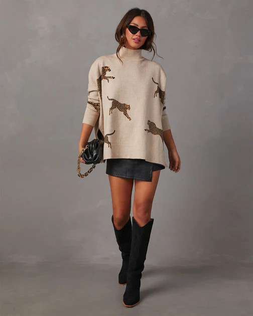 Wildcat Cheetah Mock Neck Sweater - Oat | VICI
