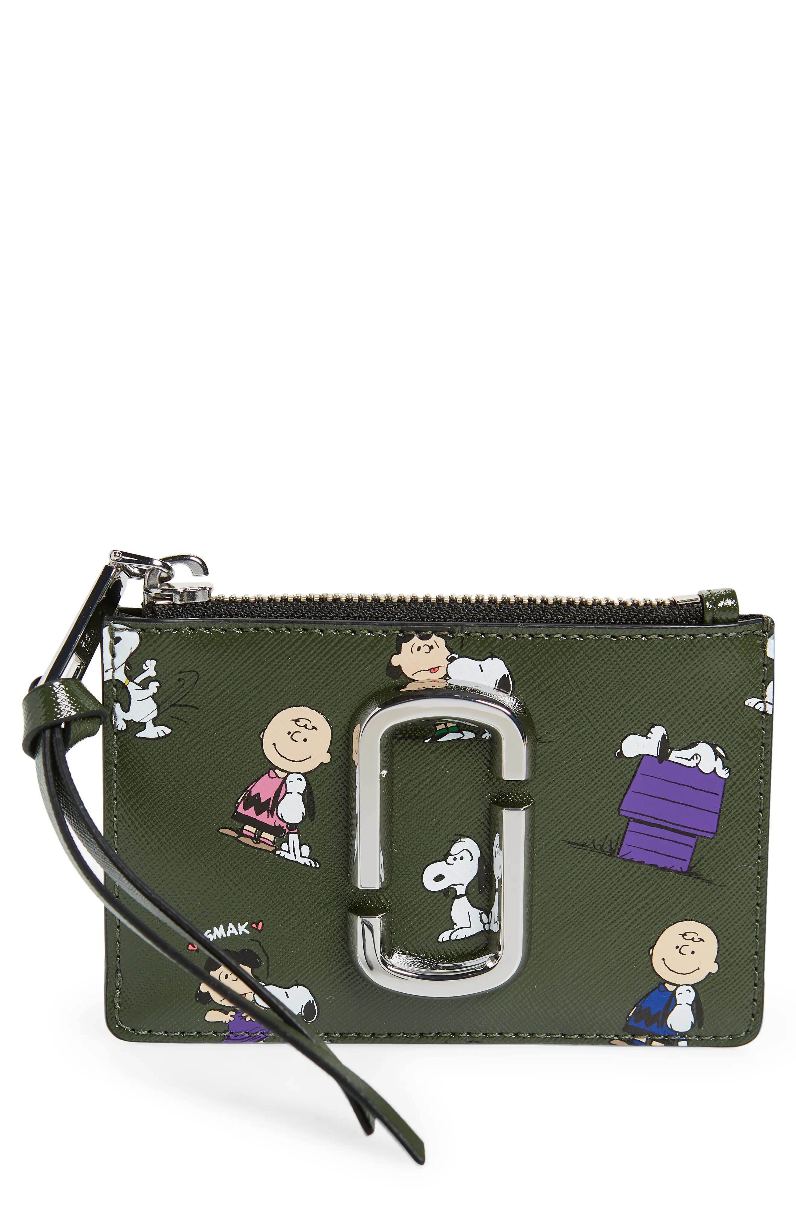 Marc Jacobs Peanuts Snoopy & Friends Top Zip Canvas Wallet in Dark Green Multi at Nordstrom | Nordstrom