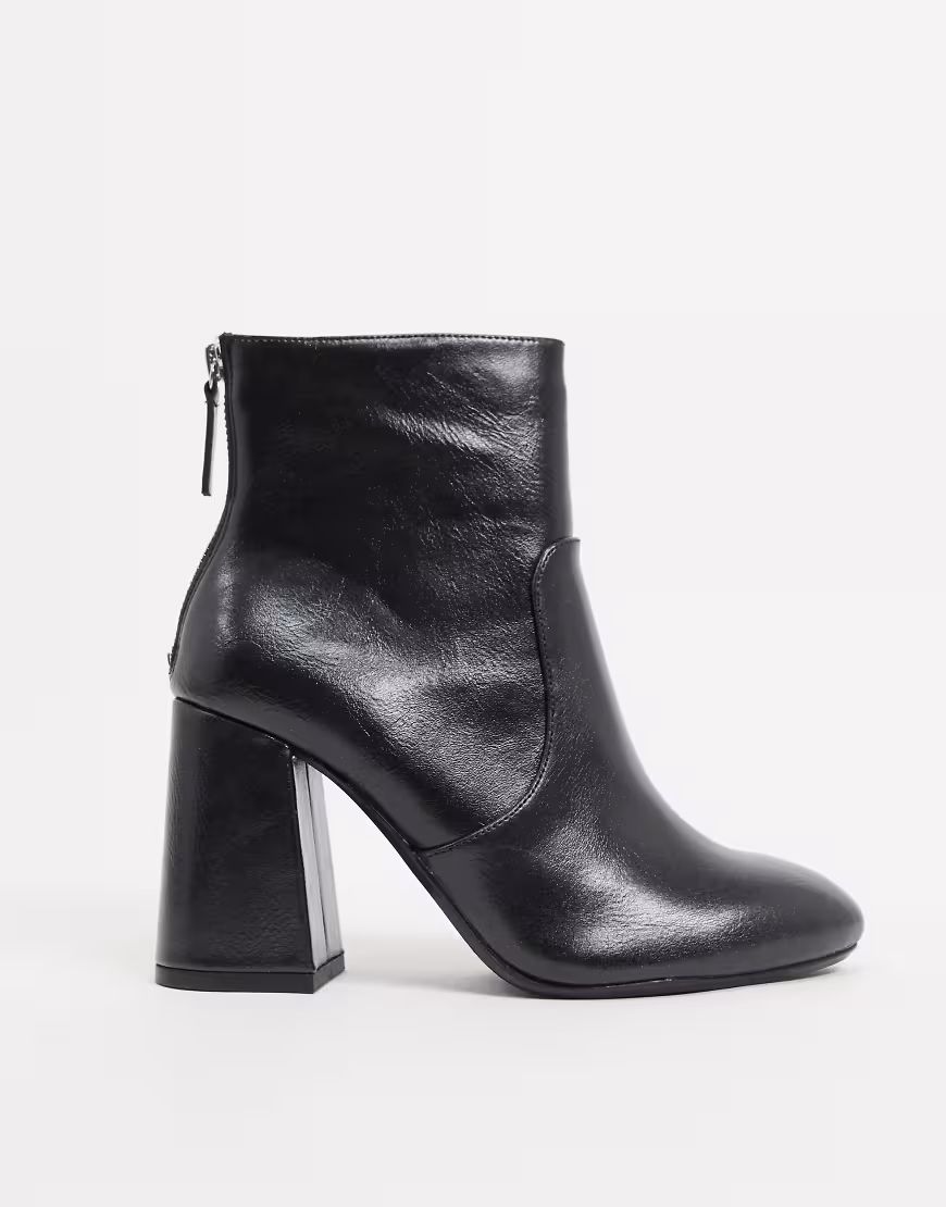 Pull&Bear faux leather heeled ankle boot in black | ASOS (Global)