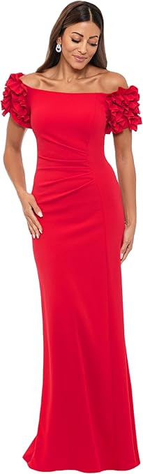 Xscape Women's Off The Shoulder Ruffle Scuba Crepe Floor Length Long Dress | Amazon (US)