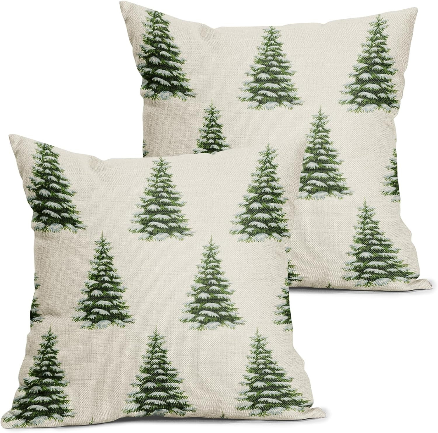 Christmas Pillow Covers 18X18 Inch Set of 2 Green Xmas Pine Tree Forest Decorative Pillow CasesWhite Winter Holiday Cotton Linen Cushion Case Farmhouse Home Decor for Sofa Couch Outdoor | Amazon (US)