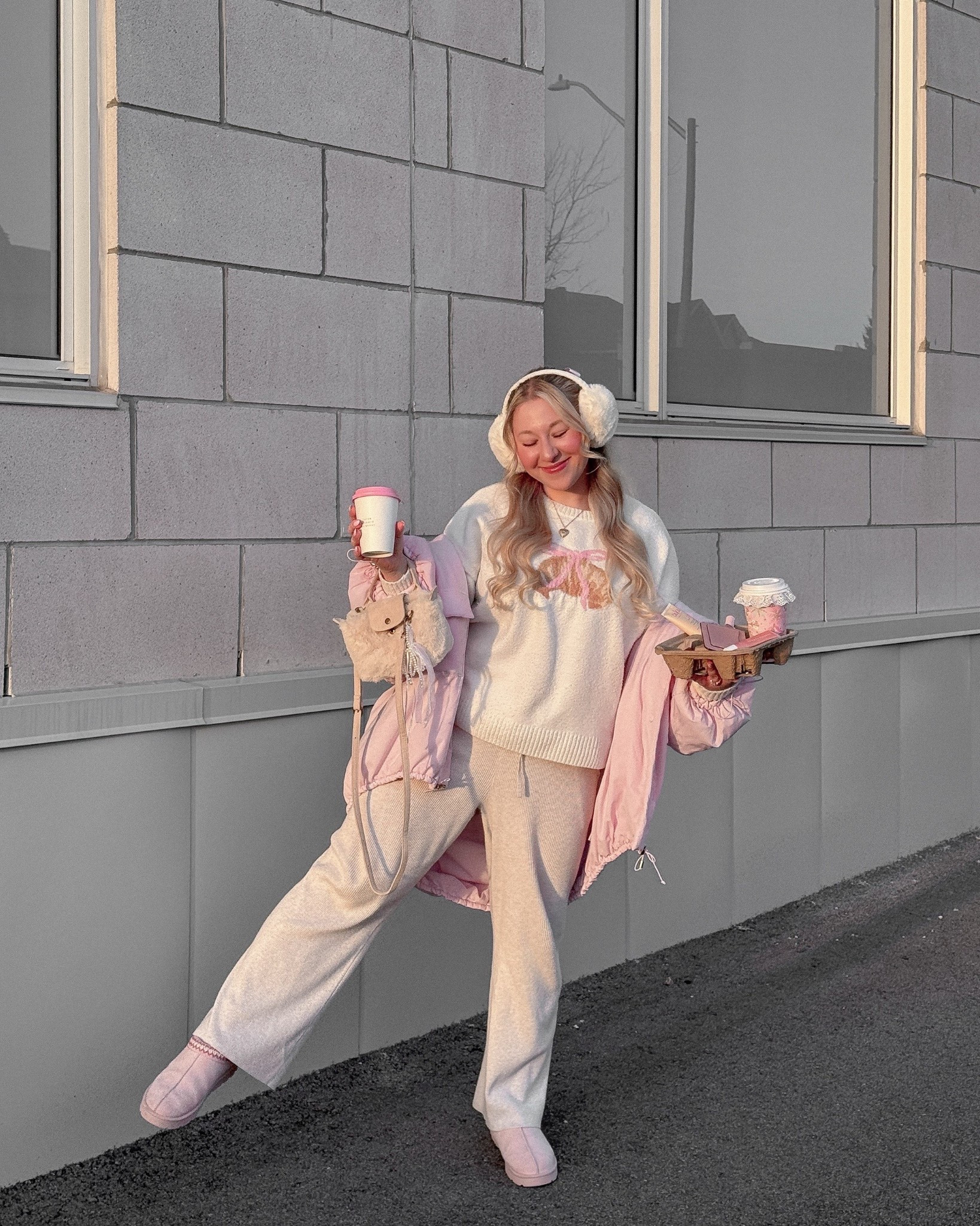 Comfy pink coffee run outfit 💗 i live in these pants and have 4 pairs theyre so comfy!!! 

#LTKootd #LTKdayinmylife #LTKGiftGuide