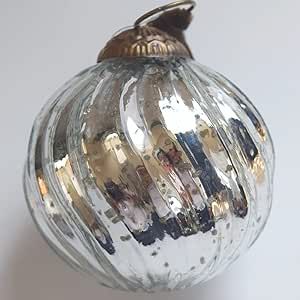 Amazon.com: Set of 4 Silver Mercury Glass Ornaments (3.15" Classic Twist Ball) Perfect for Christ... | Amazon (US)