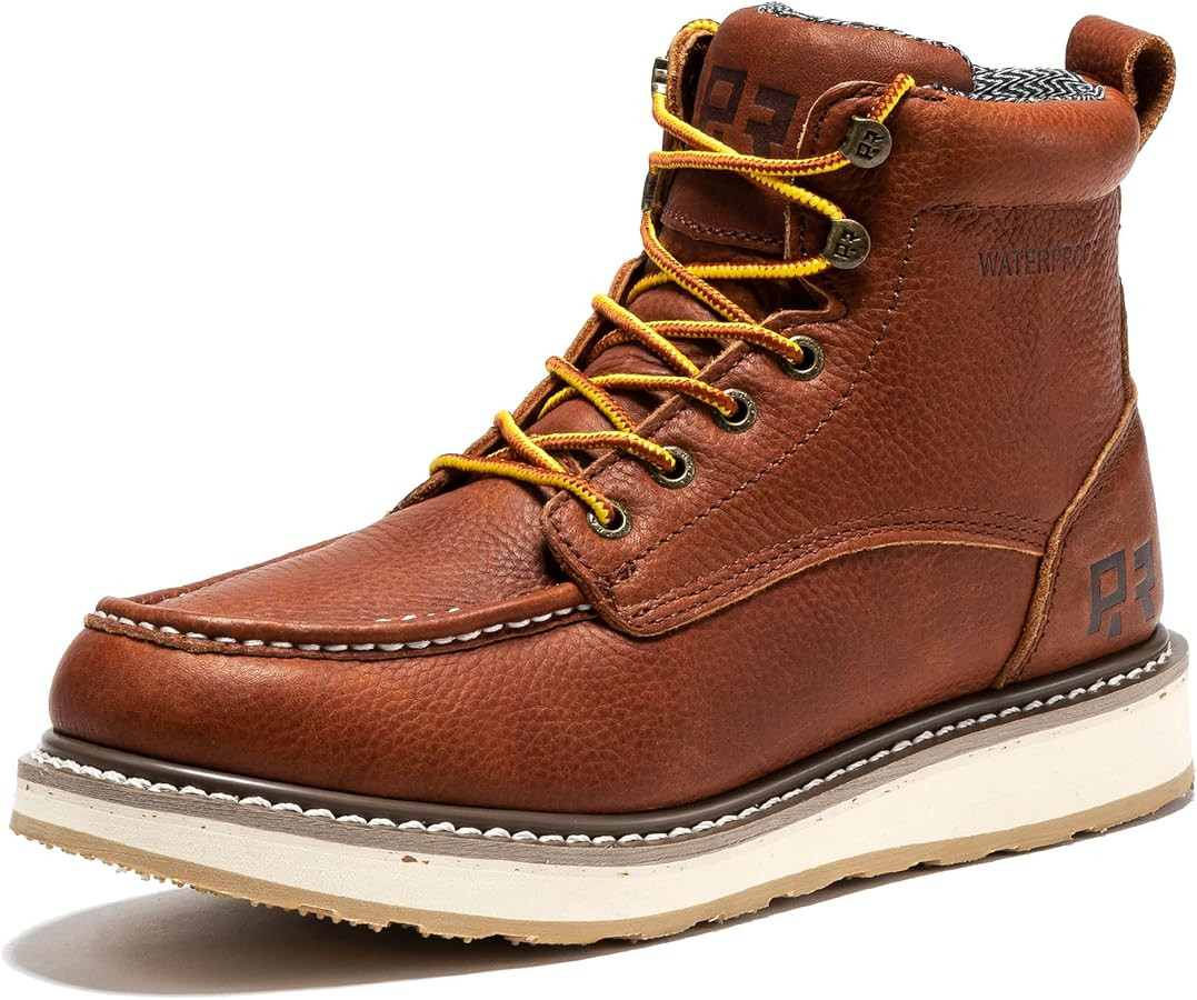 ROCKROOSTER Walker Waterproof Work Boots for Men, 6" Soft Toe Comfortable Boot, Rubber Wedge Sole... | Amazon (US)