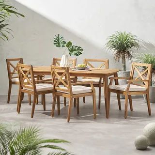 Llano Outdoor 7-piece Acacia Dining Set by Christopher Knight Home | Bed Bath & Beyond