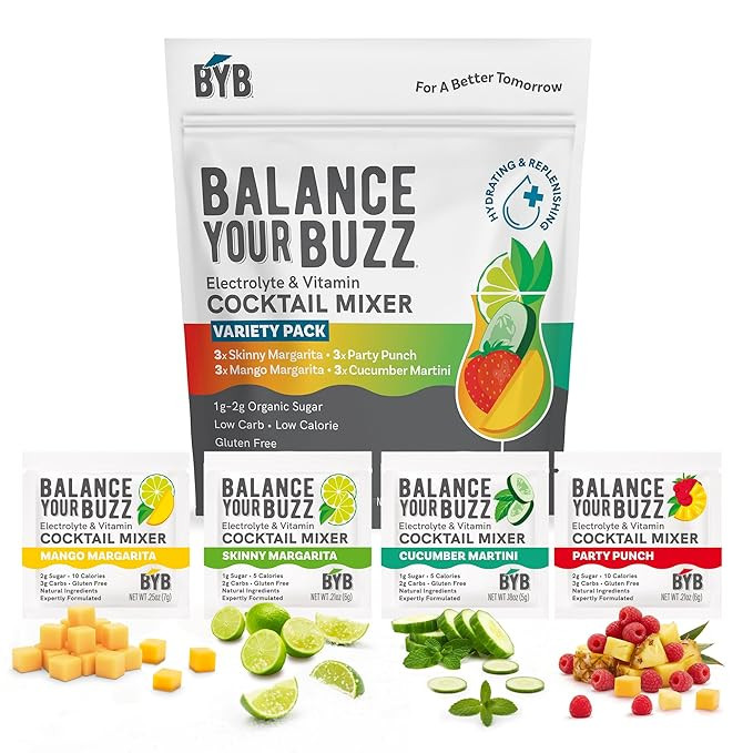 BYB Mixers Variety Pack (12) Organic Cocktail & Mocktail Mixers – Party Punch, Cucumber Mint Ma... | Amazon (US)