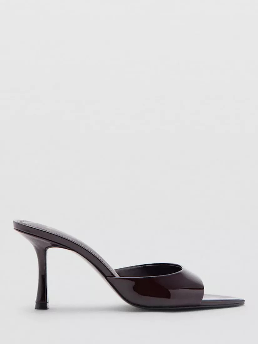 Mango Patent Pointed Peep Toe Mule Sandals, Bordeaux | John Lewis (UK)