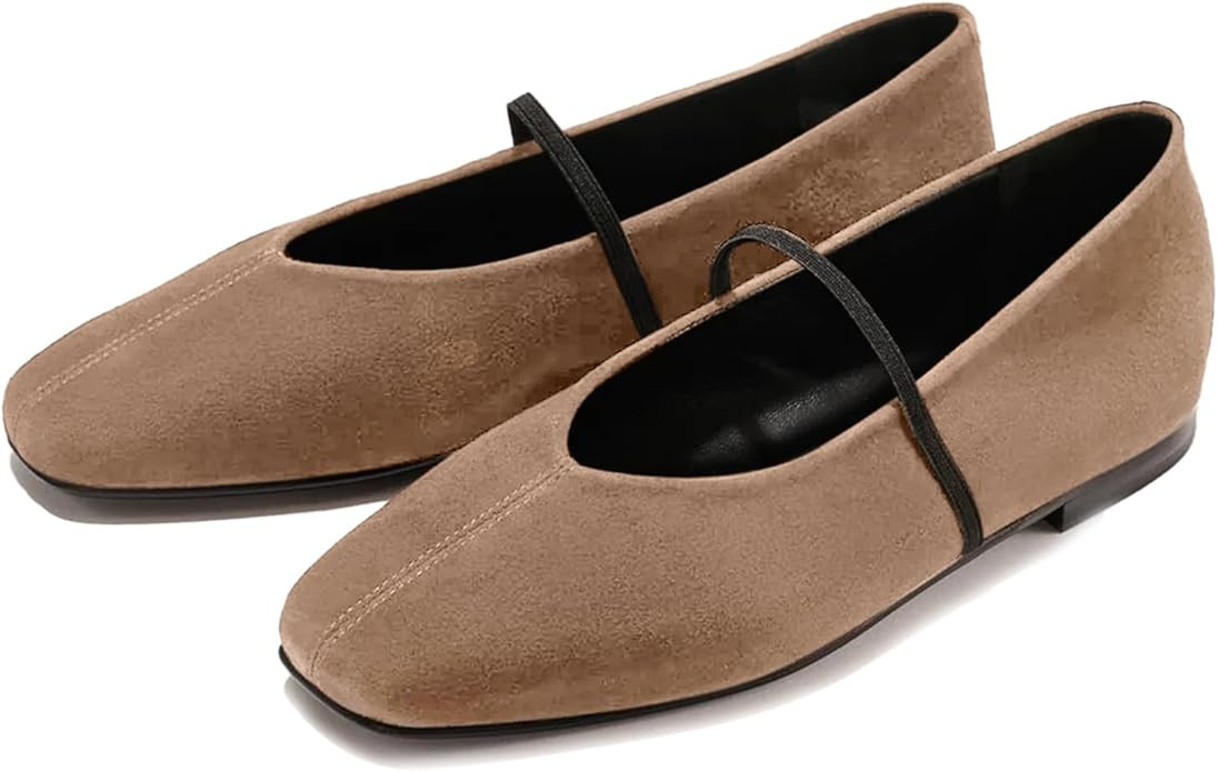 Ballet Flats for Women Square Toe Mary Jane Flat Comfort Slip On Work Ballerina Shoes with Elasti... | Amazon (US)