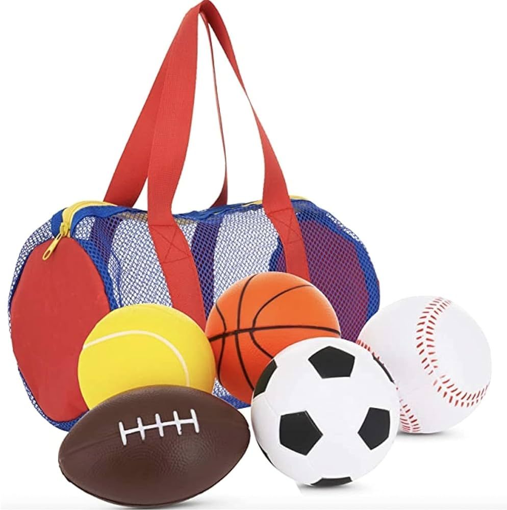 Neliblu Foam Sports Toys + Free Bag, Set of 5 – with Soccer Ball, Basketball, Football, Basebal... | Amazon (US)