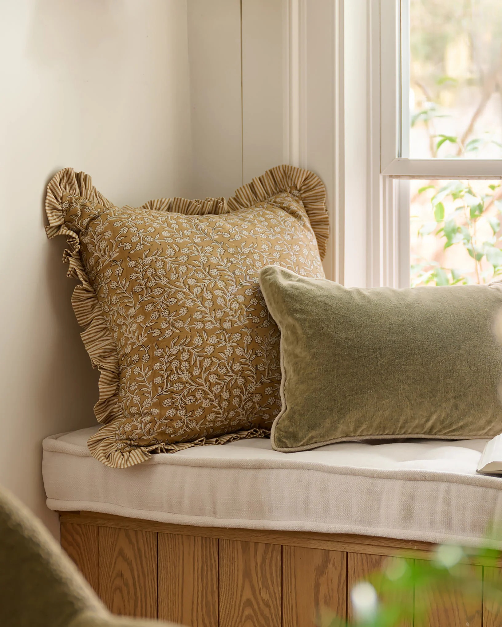 Maggie Ruffle Edge Floral Block Print Pillow | Magnolia
