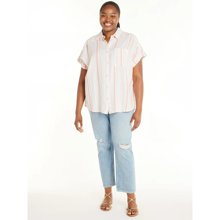 Terra & Sky Women’s Plus Size Short-Sleeve Button-Front Camp Shirt, Sizes 0X-5X | Walmart (US)