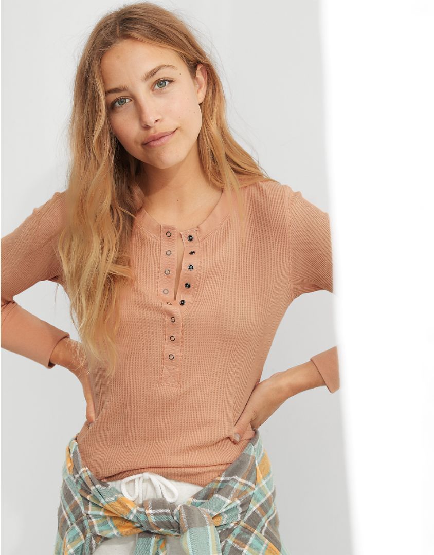 Aerie Heart-Eyes Waffle Long Sleeve T-Shirt | American Eagle Outfitters (US & CA)