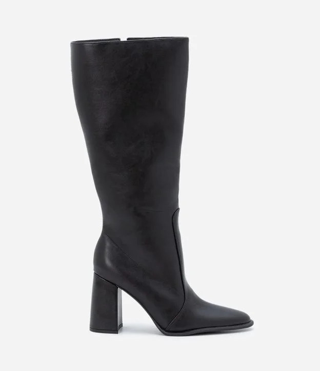 Bota Cano Alto em PU com Salto Alto Grosso Preto | Renner (BR)