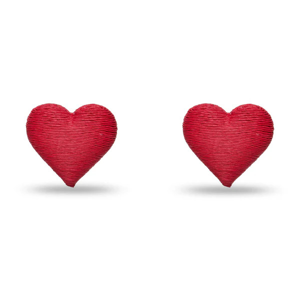 SCARLET RAFFIA HEART BUTTON EARRINGS | LELE SADOUGHI