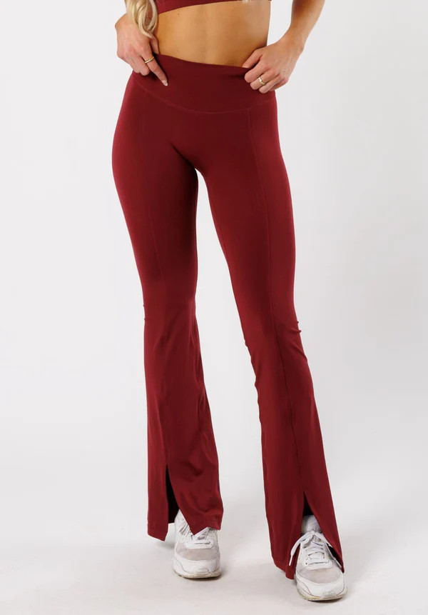 Reluna™ Front Slit Sculptseam® Flare Leggings 34" Red Velvet | Paragon Fitwear
