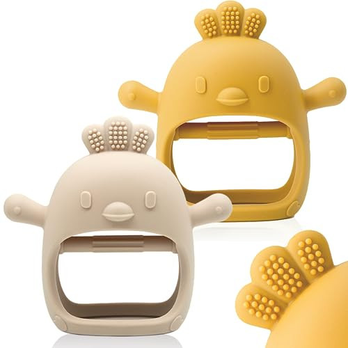 2 Packs Baby Teething Toy Silicone Teething Mitten for Babies Over 3 Months Anti Dropping Wrist Hand Teethers Baby Chew Toys for Sucking Needs, BPA Free (Ginger & Caramel) | Amazon (US)