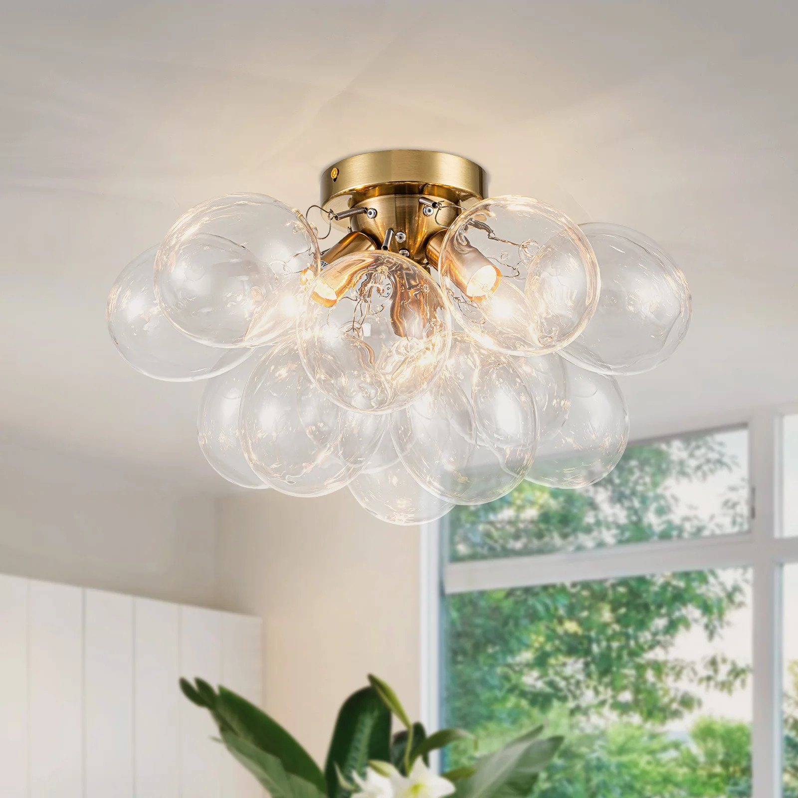 Maryamawit 3 - Light Dimmable Clear Glass Semi Flush Mount With 13 Clear Glass Ball | Wayfair North America