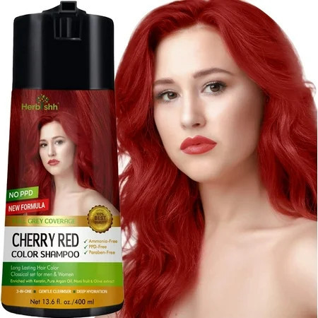 Herbishh Golden Cherry Red PPD-Free Hair Color Shampoo for Gray Hair Hair Dye Shampoo 3 in 1 100% Gray Coverage Permanent Hair Color for Men & Women Ammonia-free 400 ml | Walmart (US)