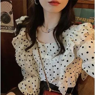 Ruffle Polka Dot Shirt | YesStyle Global