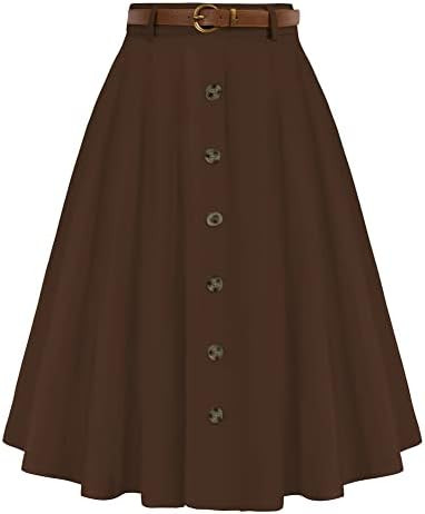 Belle Poque Women's Vintage Stretch High Waist A-Line Flared Midi Skirts with Pockets & Belts | Amazon (US)