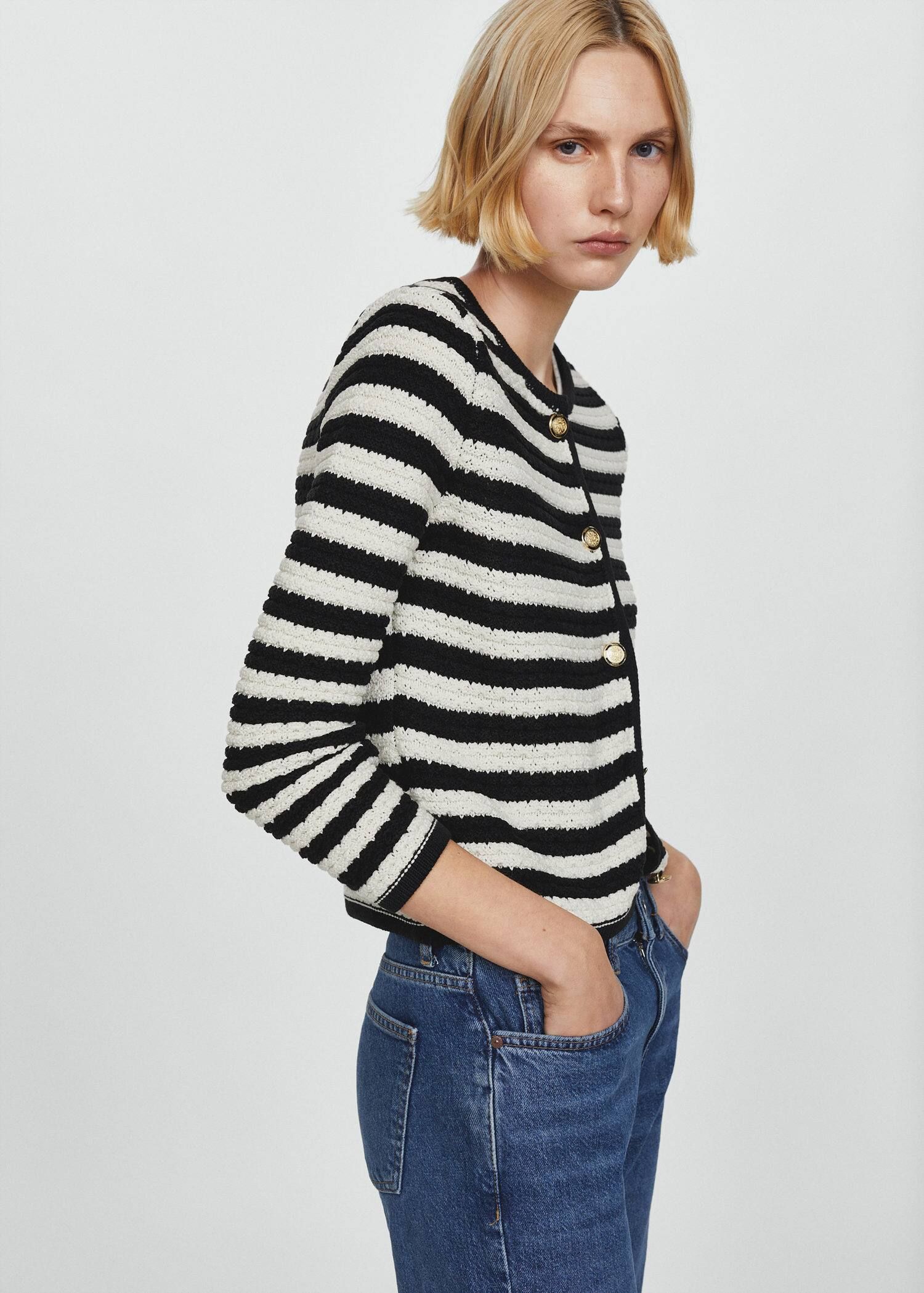 Striped cardigan with jewel buttons | MANGO (US)