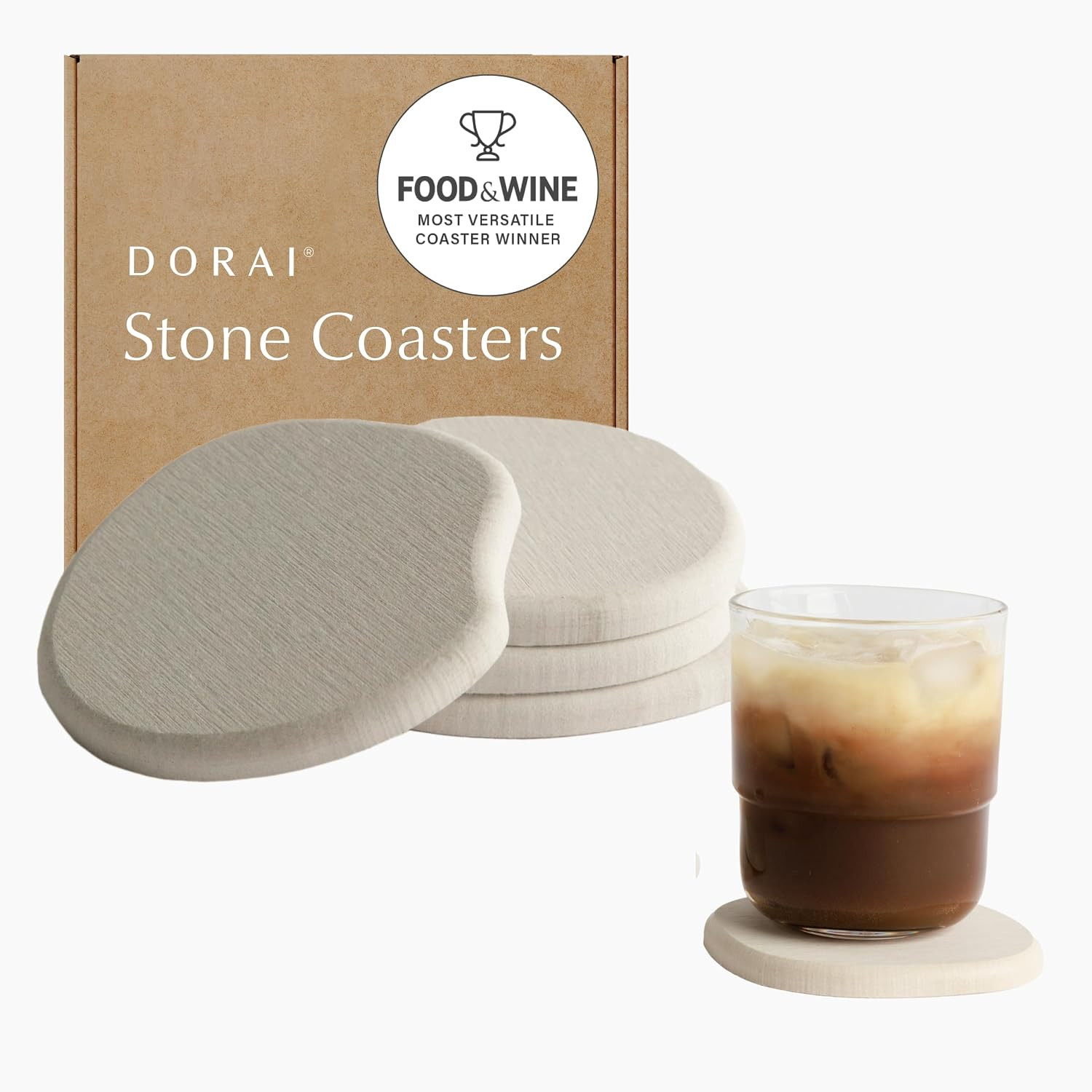 Dorai Home Stone Coasters Set - Diatomaceous Earth Water-Absorbing Drink Coaster for Coffee Table, Kitchen or Bar, Modern Stone Appearance | Sandstone - Set of 4 | Amazon (US)