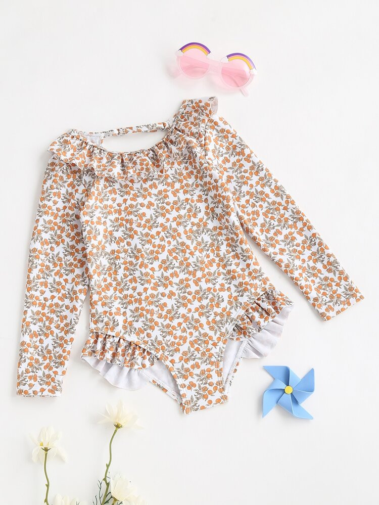 Toddler Girls Floral Frill Trim One Piece Swimsuit | SHEIN