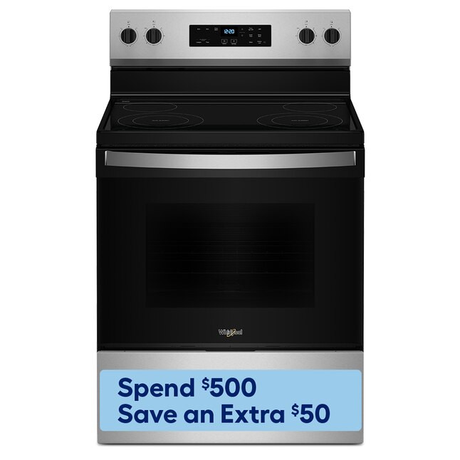 Whirlpool 30-in Glass Top 4 Burners 5.3-cu ft Freestanding Electric Range (Stainless Steel) | Lowe's