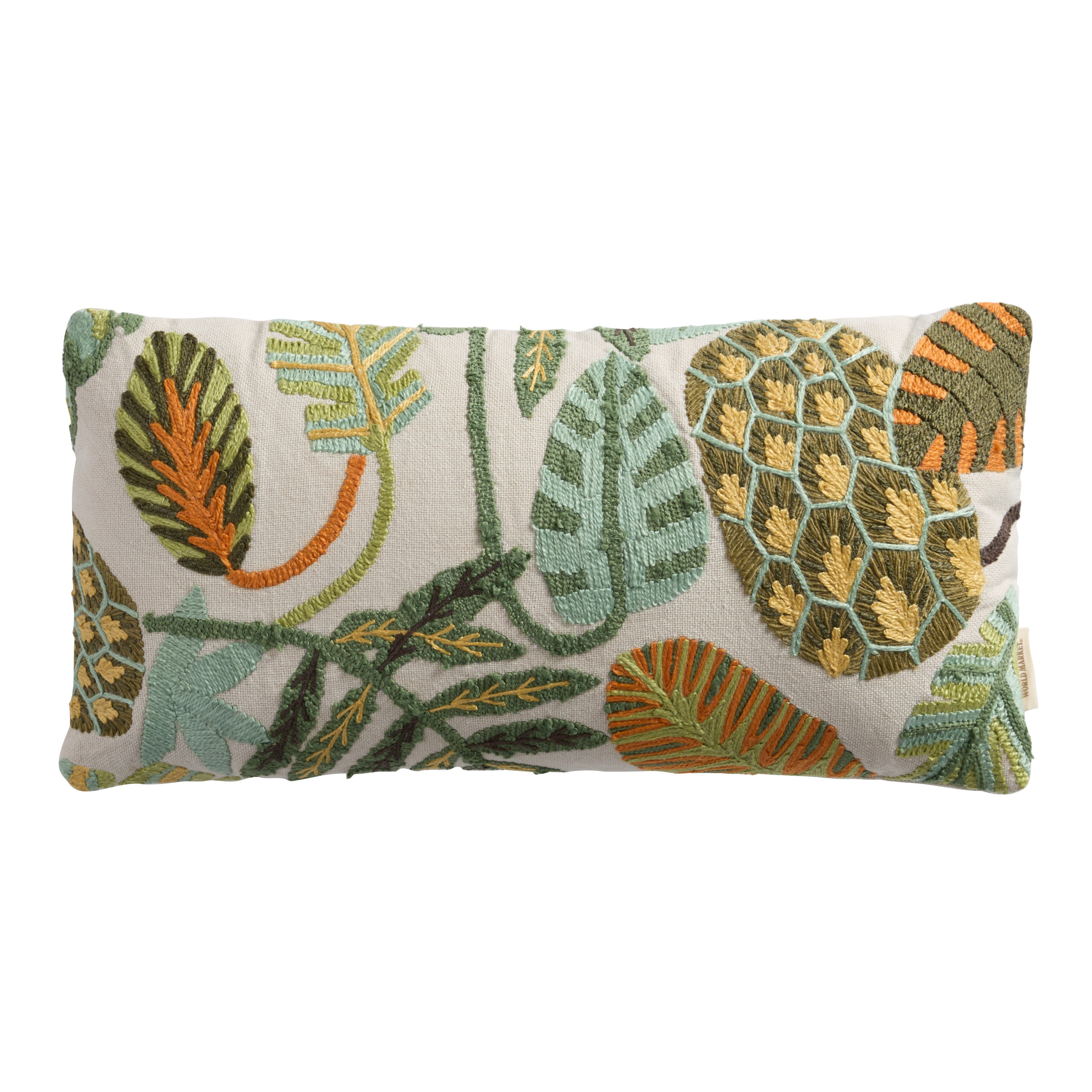 Embroidered Botanical Indoor Outdoor Lumbar Pillow | World Market